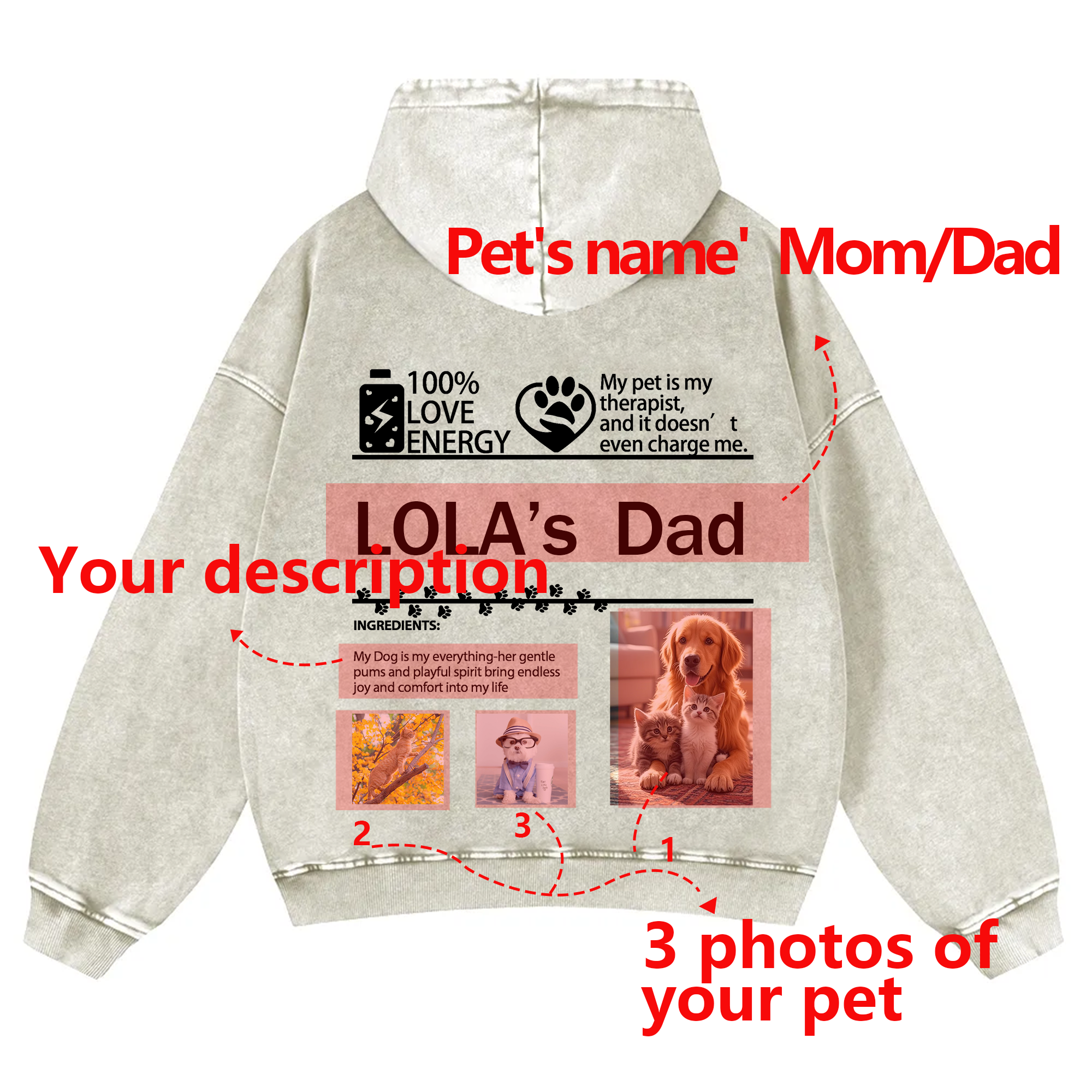 Pet Photo Creative Customized Unisex Washed Hoodie